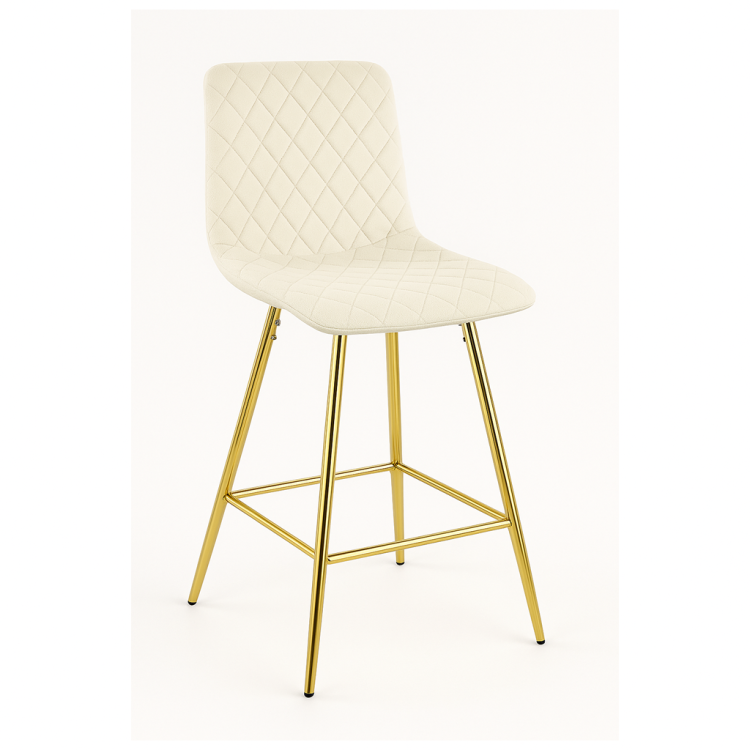 Hoker tapicerowany niski Adel kremowy, nogi złote 65 cm