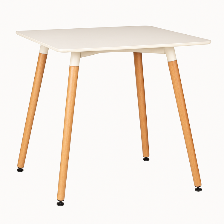 Stół kwadratowy do jadalni  Nolan 80x80 cm z białym blatem i nogami bukowymi