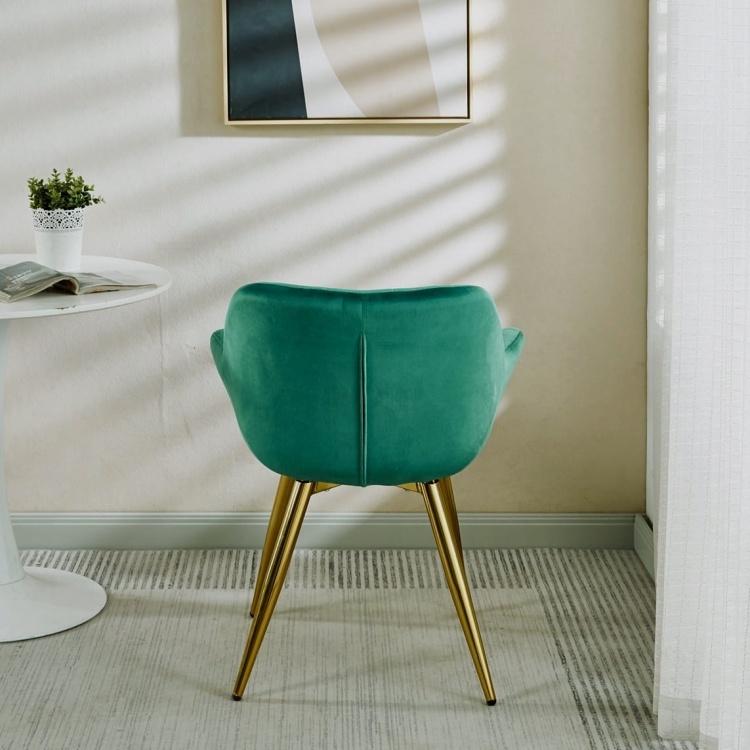 Fotel z podłokietnikami tapicerowany Alaska morski zielony, nogi złote pikowany welur