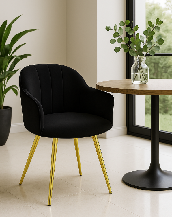 Krzesło do salonu Kanada czarne, nogi złote tapicerowany welur
