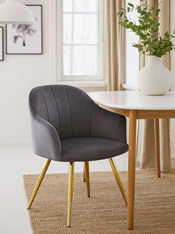 Krzesło do salonu Kanada ciemno szare nogi złote