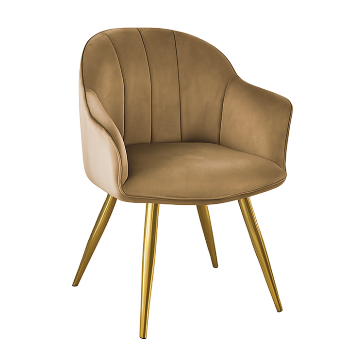 Fotel do salonu Kanada brązowe, nogi złote tapicerowany welur