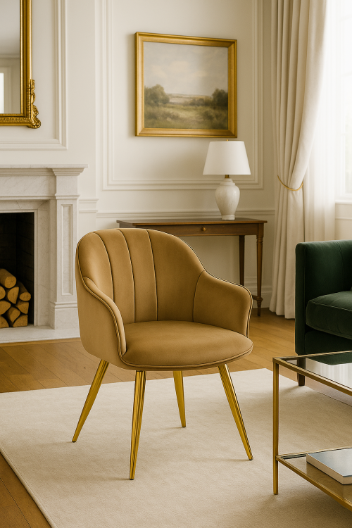 Fotel do salonu Kanada brązowe, nogi złote tapicerowany welur