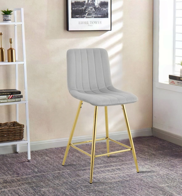 Hoker tapicerowany niski Alan szary, nogi złote 62 cm