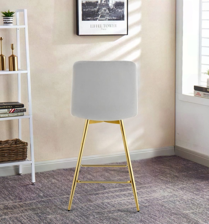 Hoker tapicerowany niski Alan szary, nogi złote 62 cm