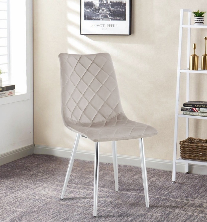 Krzesło tapicerowane Adel beżowe, nogi chrom welur