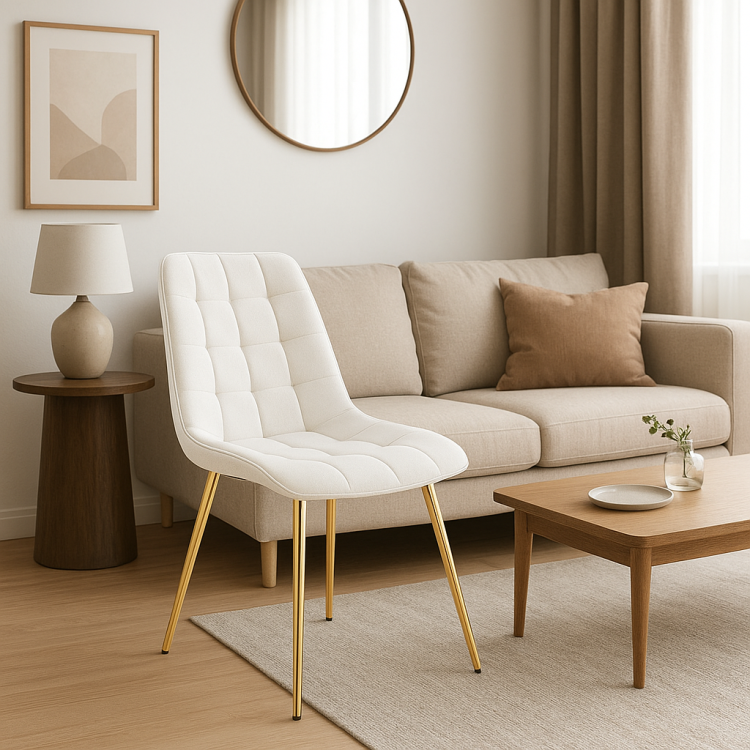 Krzesło do salonu Maroko kremowe nogi złote welur outlet