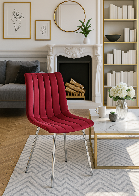 Krzesło tapicerowane Alan bordowe, nogi chrom welur