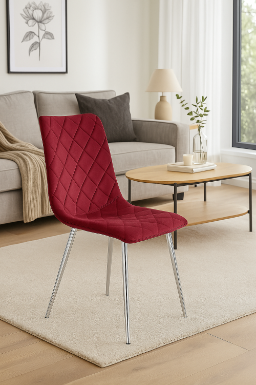 Krzesło tapicerowane Adel bordowe, nogi chrom welur