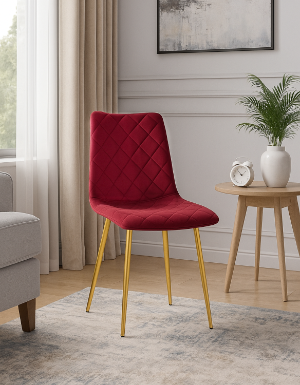 Krzesło tapicerowane Adel bordowe, nogi złote welur