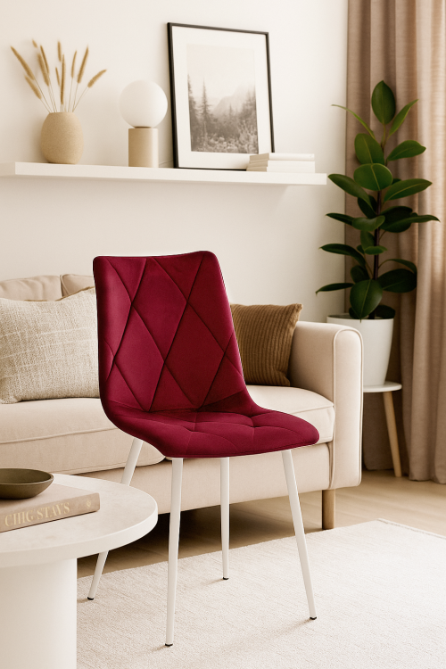 Krzesło tapicerowane Tom bordowe, nogi białe welur