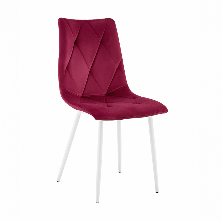 Krzesło tapicerowane Tom bordowe, nogi białe welur
