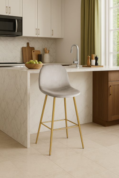 Hoker tapicerowany Nilson beżowy, nogi złote 75 cm outlet