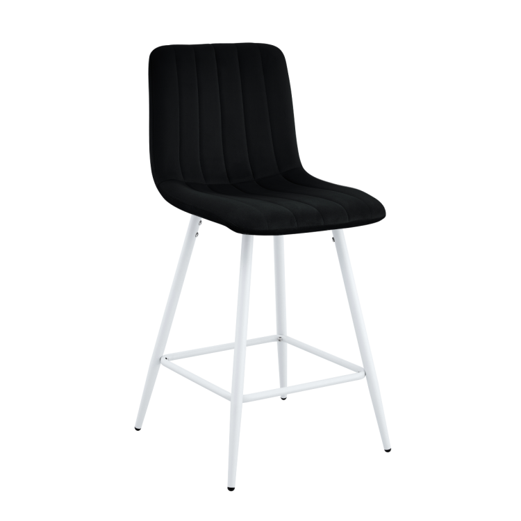 Hoker tapicerowany niski Alan czarny, nogi białe 62 cm