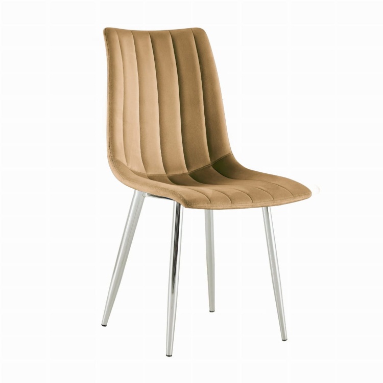 Krzesło tapicerowane Alan jasno brązowe, nogi chrom welur