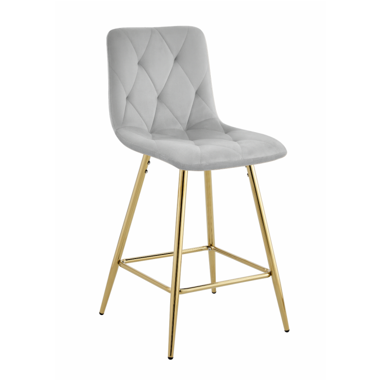 Hoker tapicerowany niski Tom szary, nogi złote 62 cm