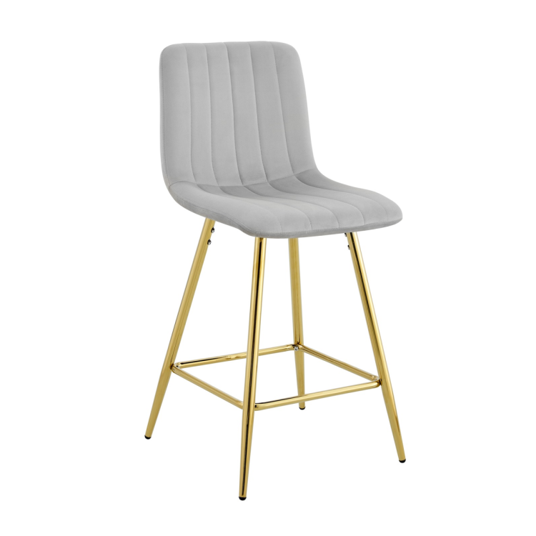 Hoker tapicerowany niski Alan szary, nogi złote 62 cm