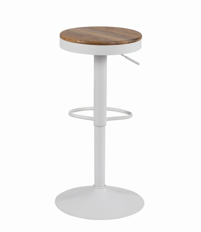 Hoker regulowany Sydney biały siedzisko drewniane, obrotowy, regulowany