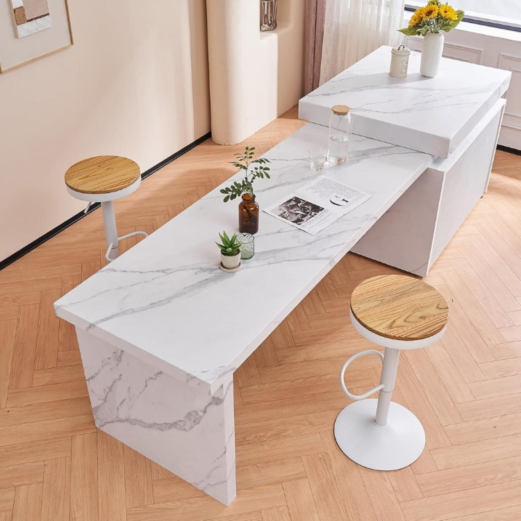 Hoker regulowany Sydney biały siedzisko drewniane, obrotowy, regulowany