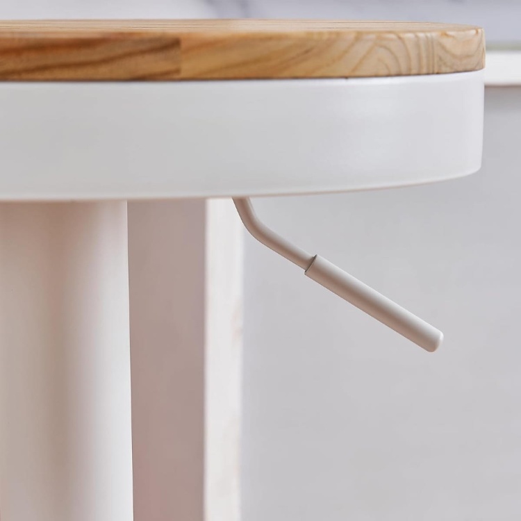 Hoker regulowany Sydney biały siedzisko drewniane, obrotowy, regulowany