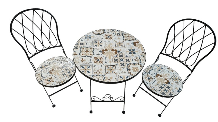 Zestaw mebli balkonowych, prowansalskich z mozaiką Paddy vintage
