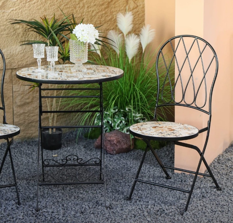 Zestaw mebli balkonowych, prowansalskich z mozaiką Paddy vintage