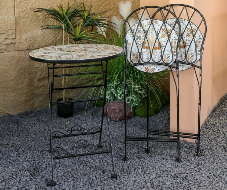 Zestaw mebli balkonowych, prowansalskich z mozaiką Paddy vintage