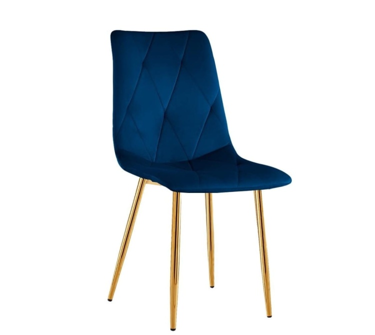 Krzesło tapicerowane Tom granatowe, nogi złote welur