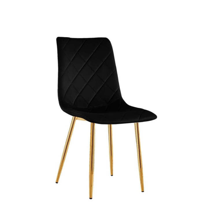 Krzesło tapicerowane Adel czarne, nogi złote welur