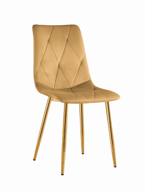 Krzesło tapicerowane Tom musztardowe, nogi złote welur