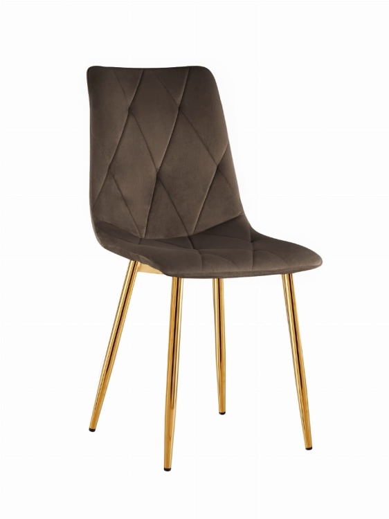 Krzesło tapicerowane Tom brązowe, nogi złote welur