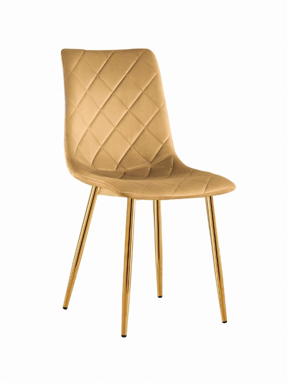Krzesło tapicerowane Adel musztardowe, nogi złote welur