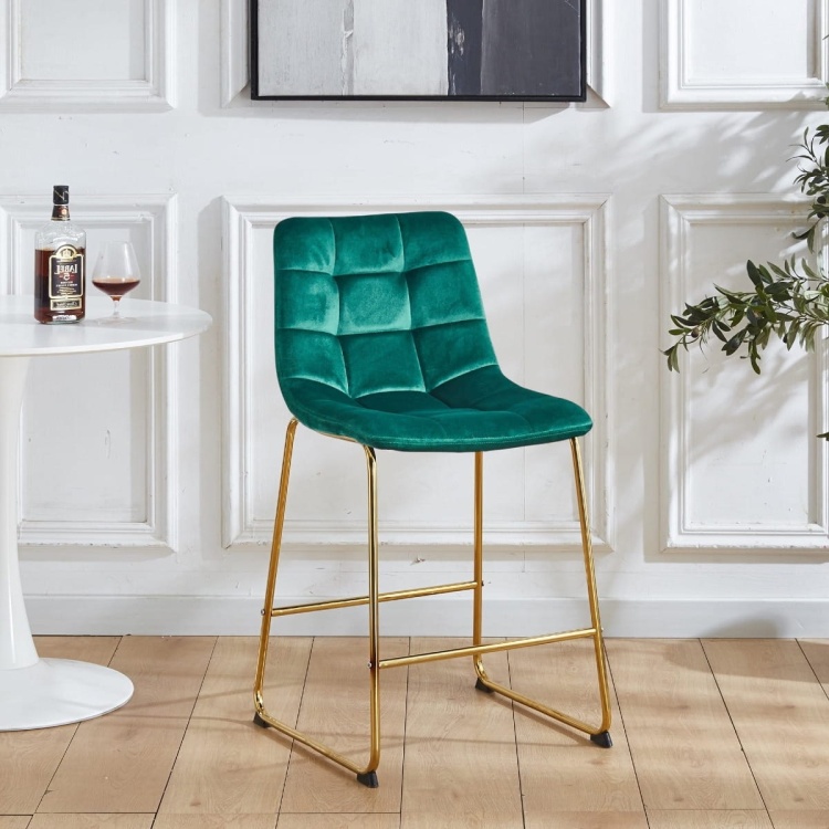 Hoker tapicerowany Maroko zielony, nogi złote 61 cm