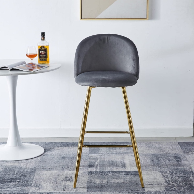 Hoker niski tapicerowany Odessa ciemno szary, nogi złote 65 cm