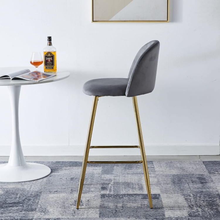 Hoker niski tapicerowany Odessa ciemno szary, nogi złote 65 cm