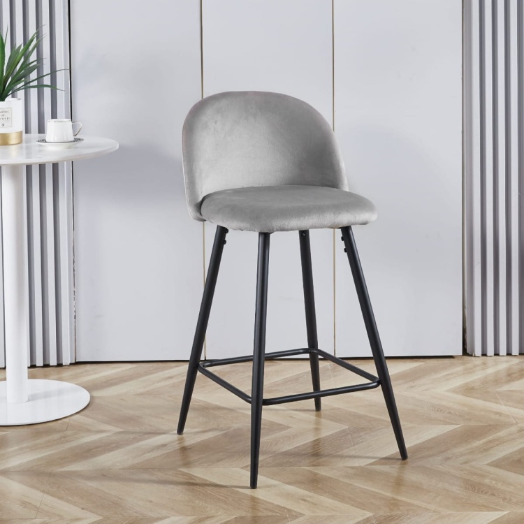 Hoker tapicerowany niski Odessa szary, nogi czarne 65 cm