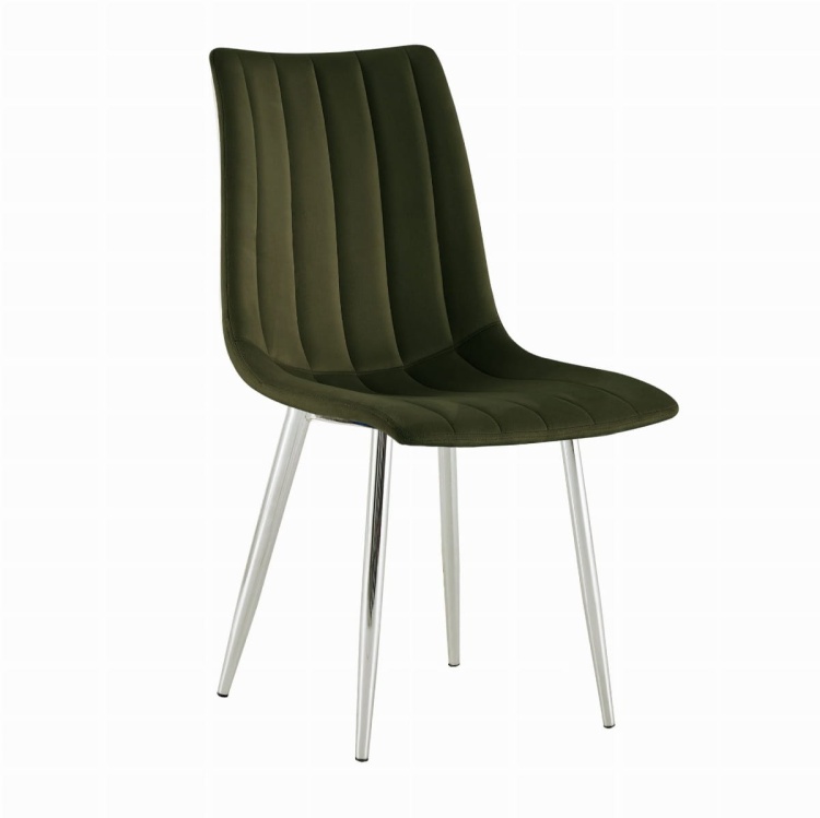 Krzesło tapicerowane Alan zielone (trawiste) welurowe, nogi chrom. Widok z przodu