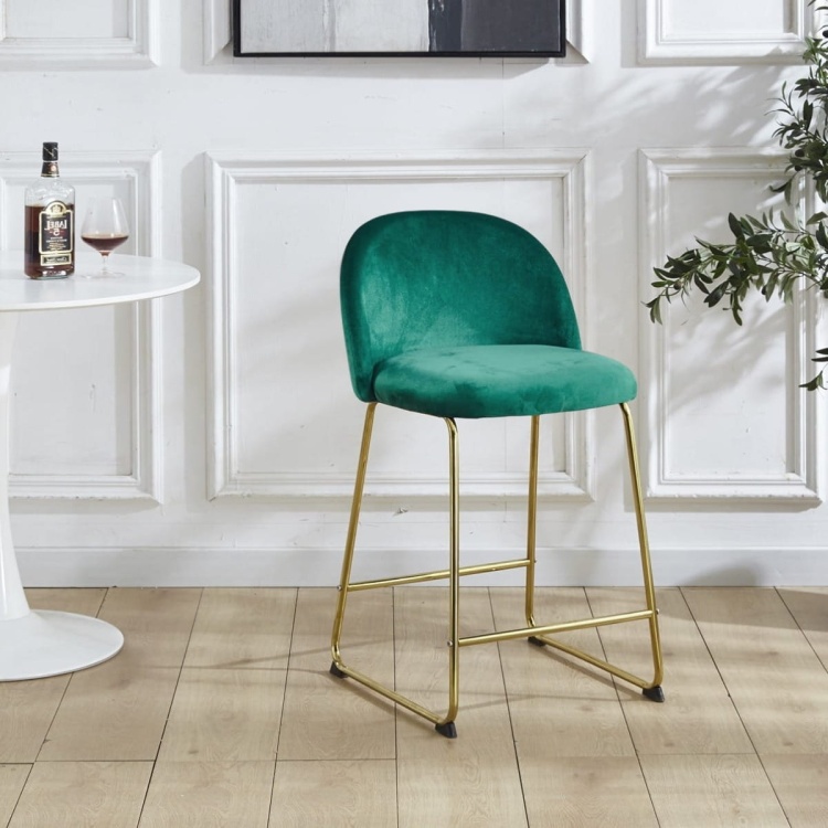 Hoker tapicerowany Odessa zielony, nogi złote 61 cm