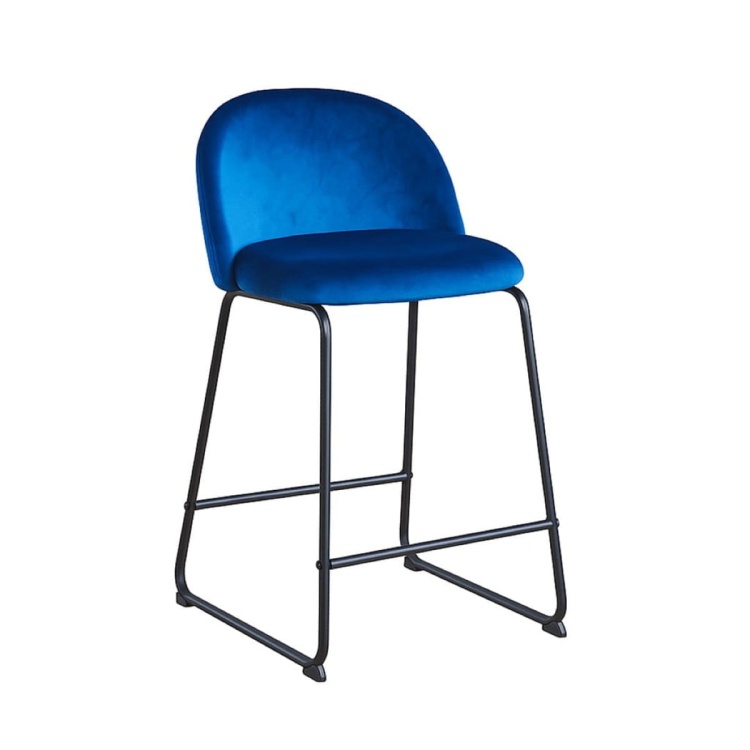 Hoker tapicerowany Odessa granatowy, nogi czarne 61 cm