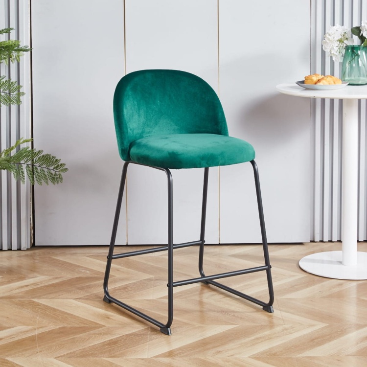 Hoker tapicerowany Odessa zielony, nogi czarne 61 cm