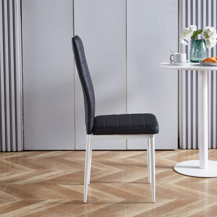 Krzesło do salonu Fabia czarne tapicerowane eko skóra na nogach białych