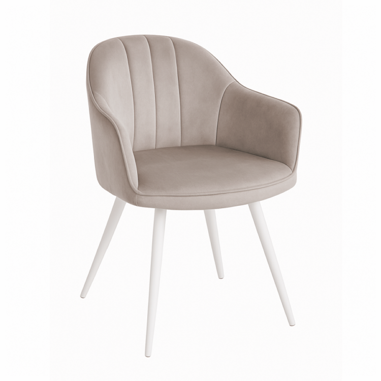 Fotel do salonu Kanada beżowy, nogi białe tapicerowany welur