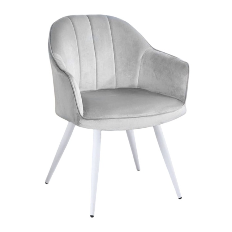 Fotel do salonu Kanada szary, nogi białe tapicerowany welur