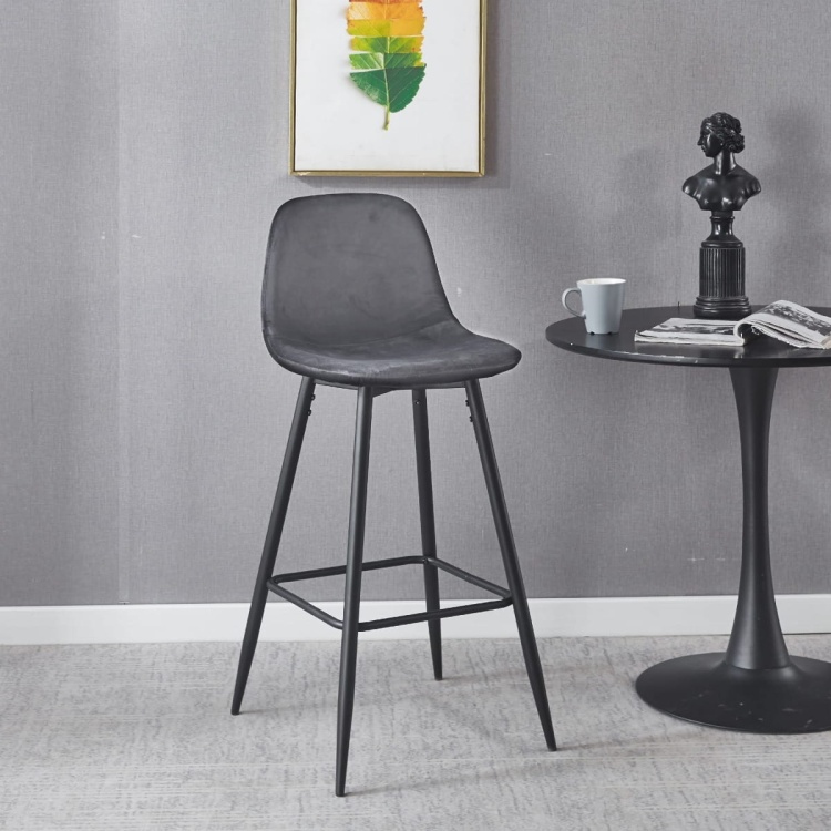 Hoker tapicerowany Nilson ciemno szary krzesło barowe welur outlet