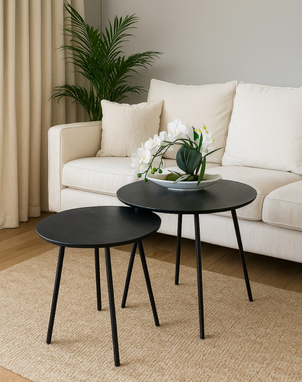 Zestaw 2 stolików kawowych Anna II w okleinie czarnej na czarnych nogach