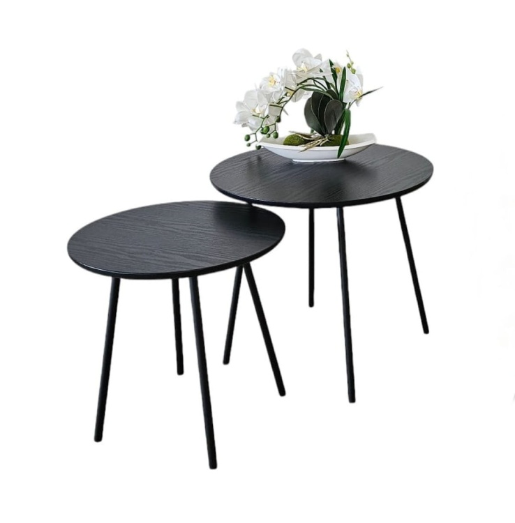 Zestaw 2 stolików kawowych Anna II w okleinie czarnej na czarnych nogach