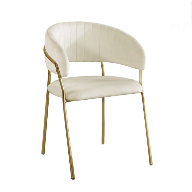 Krzesło tapicerowane Margo jasno beżowe nogi złote welur