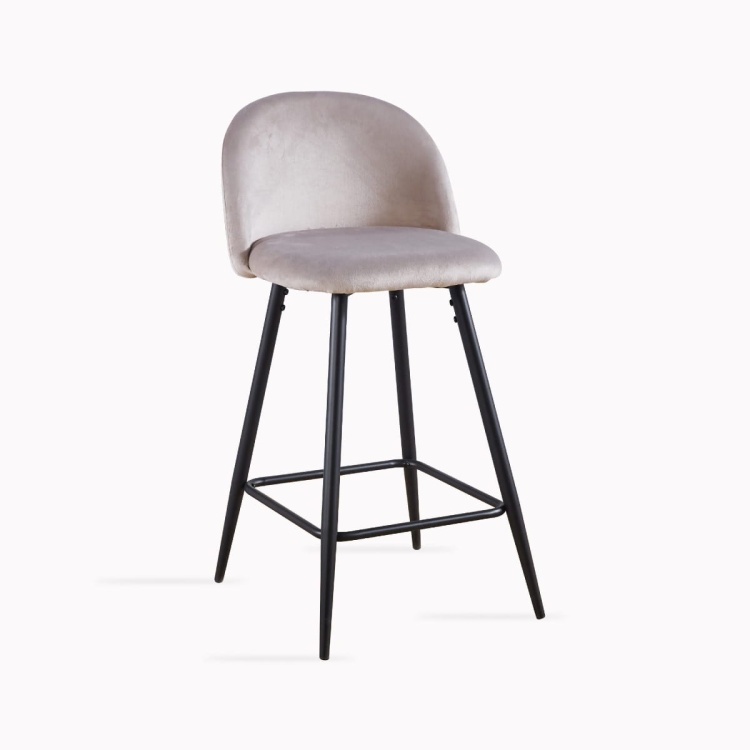 Hoker tapicerowany niski Odessa beżowy, nogi czarne, krzesło barowe 65 cm