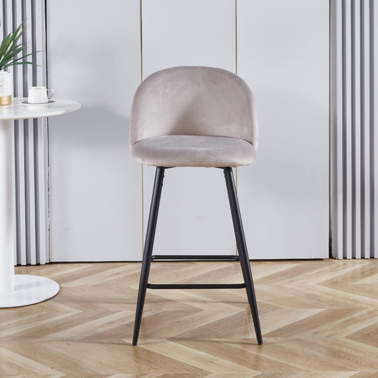 Hoker tapicerowany niski Odessa beżowy, nogi czarne, krzesło barowe 65 cm