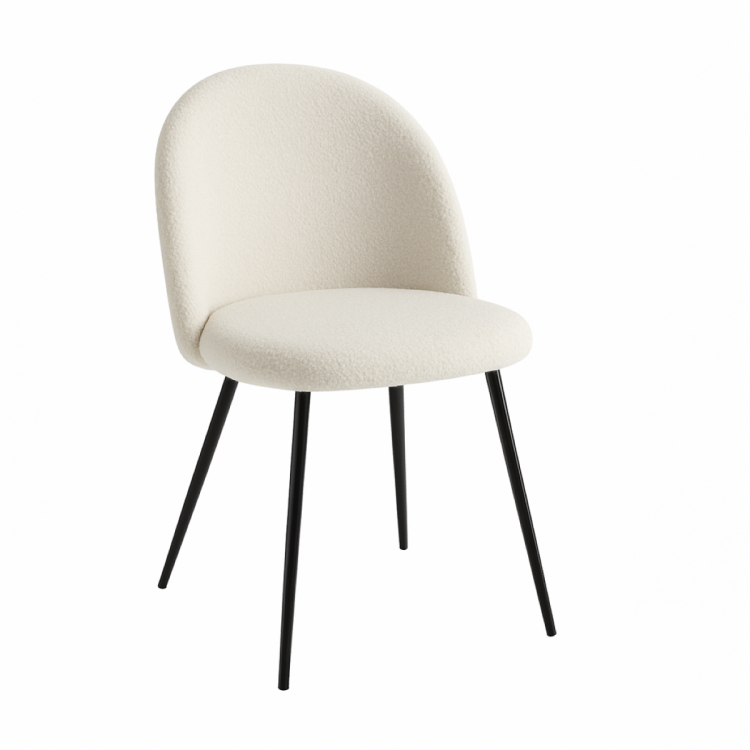 Krzesło do jadalni z tkaniny szenilowej Odessa Teddy kremowe nogi czarne boucle chenilla